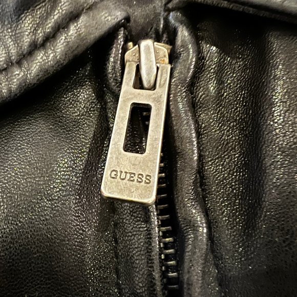 GUESS Black Leather Jacket Car Coat Size XL - Picture 8 of 11